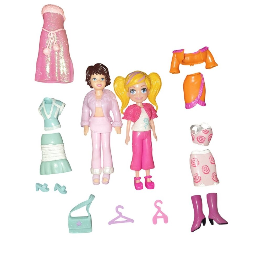 Vtg Polly Pocket Dolls Colors of the Rainbow Outfits Shoes Hangers 25 Pc P21